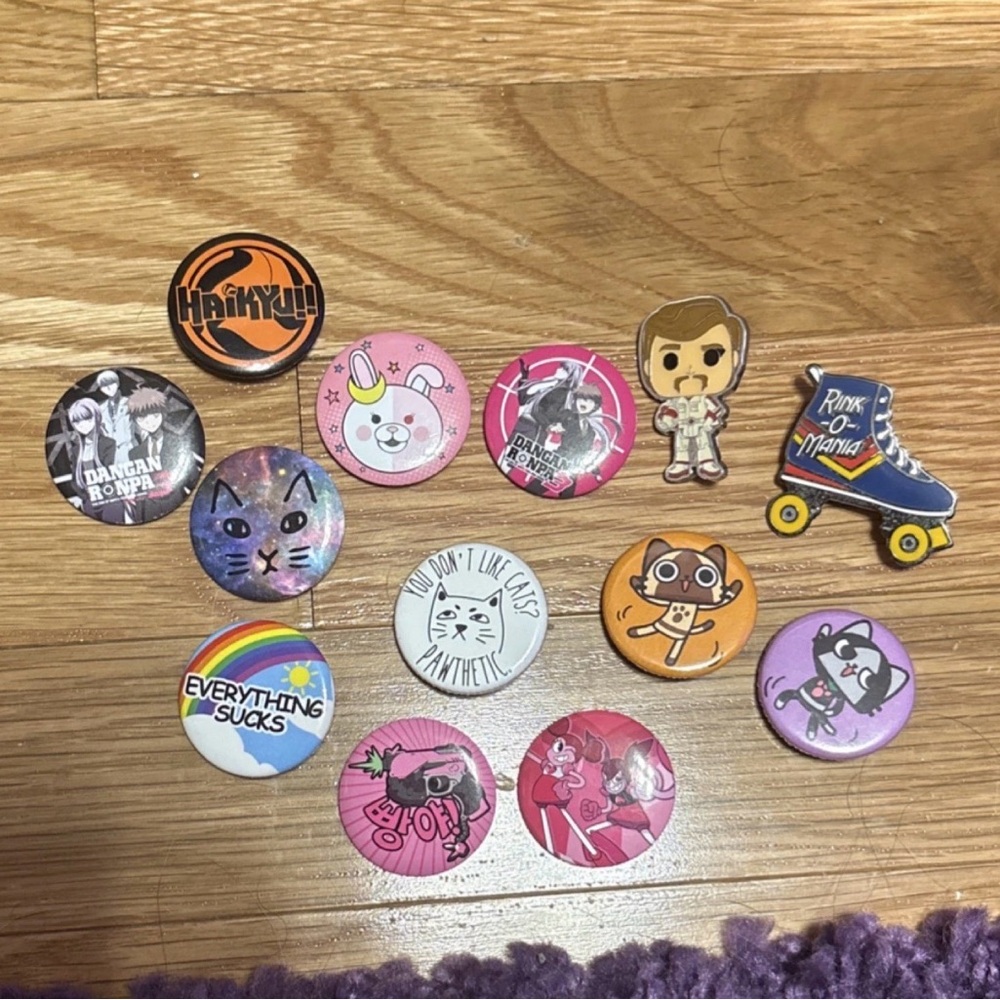 random danganronpa haikyuu button pin and enamel pin lot anime cat